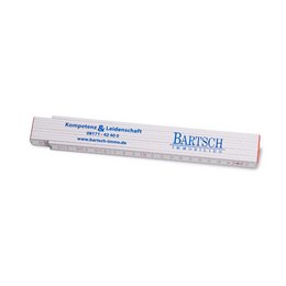 Bedruckter Holz-Meterstab mit Firmenlogo für Bartsch Immobilien