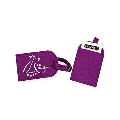 Filz-Kofferanhänger mit Werbeaufdruck als Streuartikel