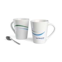 Bedruckter Porzellan-Henkelbecher Porto - das ideale Werbemittel für die Stadt Geretsried