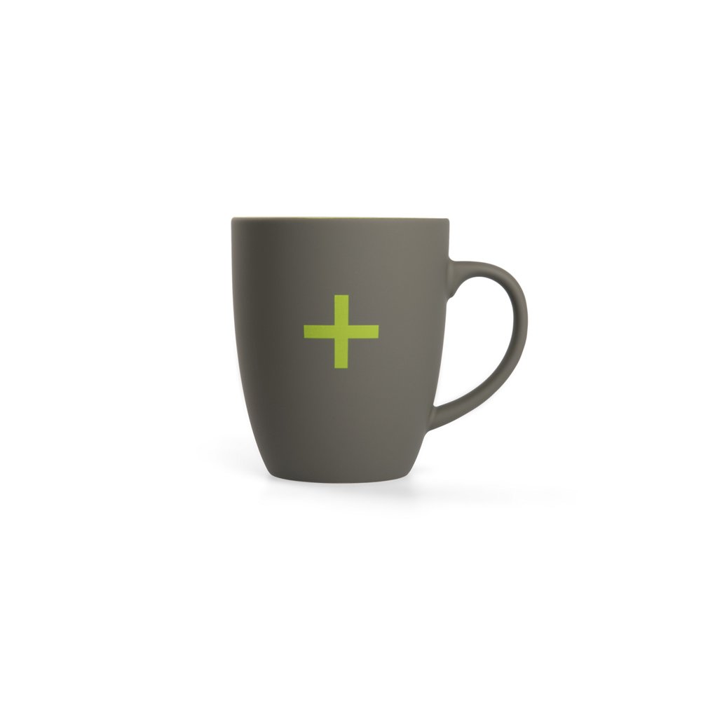 Bedruckter Porzellanbecher zweifarbiges Design, samtweiche Glasur