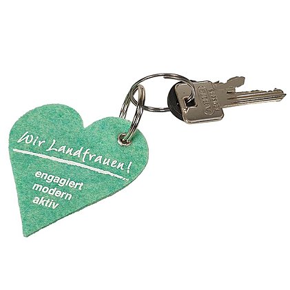 Werbe-Schlüsselanhänger in Herzform aus recyceltem Filz mit Werbedruck