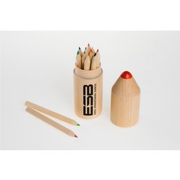 Bedruckte Buntstifte-Box als Werbemittel, mit 12 Buntstiften befüllt