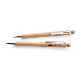 Nachhaltiger Werbe-Holzkugelschreiber aus Buchenholz mit bedrucktem Logo