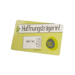 Bedrucktes Frühstückbrettchen als Werbemittel aus Resopal für Plusblut GmbH