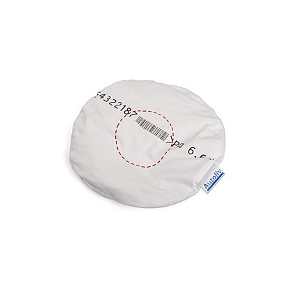 Bedrucktes Kirschkernkissen rund mit Logo-Label als Werbeartikel