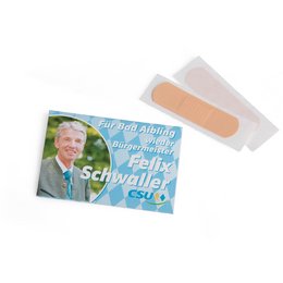 Bedrucktes Pflastermäppchen als Streuartikel mit Werbemotiv für die CSU