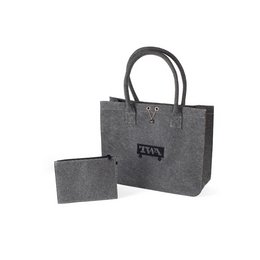 Bestickter Filz-Shopper mit abnehmbarer Wertsachen Tasche als Werbemittel für Transwaggon Hamburg