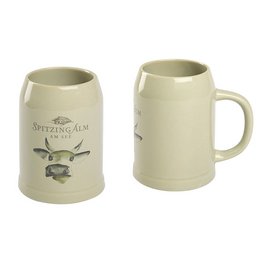 Umlaufend bedruckter Bierkrug 0,5 l aus Steinzeug, für das Arabella Spitzingsee-Hotel