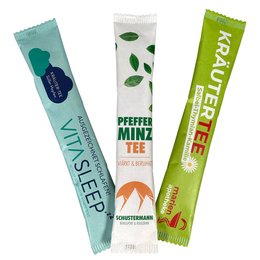 Bio TeaStick in der Aromaverpackung mit individueller Firmenwerbung bedruckt