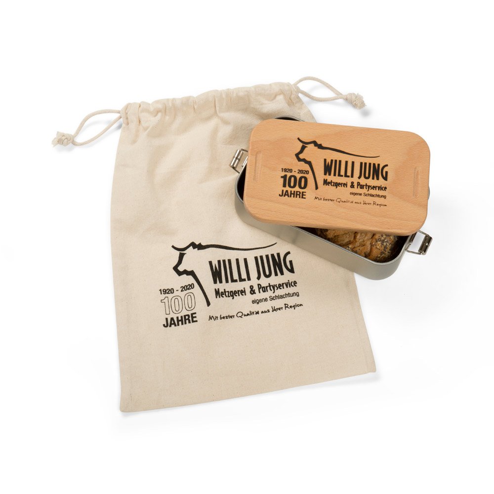 Brotzeit-Geschenkset: Lunchbox &amp; Brotzeitsackerl mit Deinem Werbemotiv