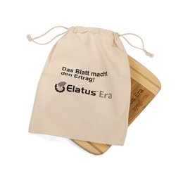 Passt perfekt zusammen: Brotzeit-Werbeset mit Bambusbrett und bedrucktem Brotzeitsackerl aus Baumwolle