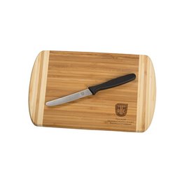 Bambusbrett mit Logo-Einbrand inklusive Brotzeitmesser