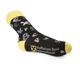 Logosocken mit Einwebung nach Kundenwunsch, in Unternehmensfarben