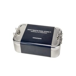 Wiederverwendbare Metall Lunchbox XL mit Prägung und bedruckter Banderole als Werbegeschenk