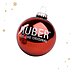 Christbaumkugel in rot bedruckt mit glitzernder Schrift als Werbegeschenk