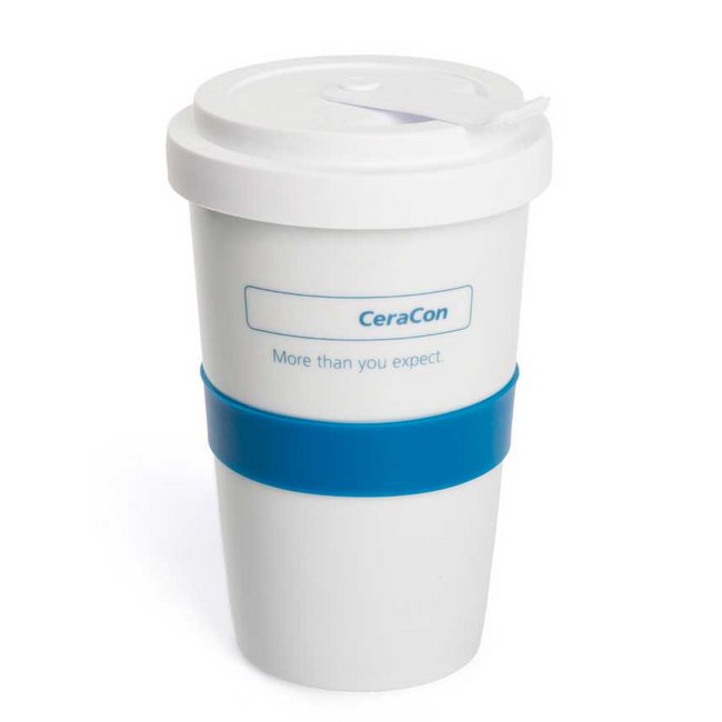 Coffee to go Becher als Werbemittel aus hochwertigem Porzellan Form 345 mit Logotransferdekor