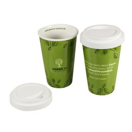 vollflächig bedruckter Coffee-to-go-Becher  Porzellan Thermo als Mehrwegbecher