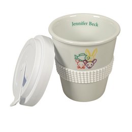 Coffee-to-go-Becher Porzellan bedruckt, mit Kunststoffdeckel