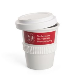 spülmaschinengeeigneter Coffee-to-go-Becher aus Porzellan Form 344, small, 0,3l bedruckt im Teildekor
