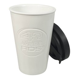 Werbebecher Thermo2Go Form 343 aus Porzellan, ton in ton Lasergravur
