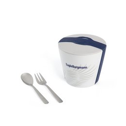Das mobile Porzellan-Geschirrset für unterwegs „Snack2Go“ mit Firmenlogo für EagleBurgmann bedruckt