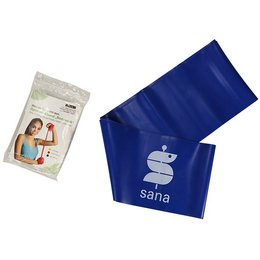 Dehnbares Gymanstik- und Fitnessband in blau bedruckt für die Sana Kliniken AG, geliefert im Polybeutel