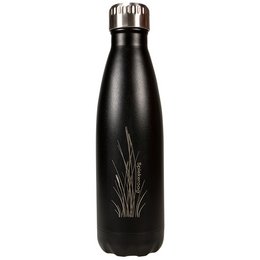 Schwarze, pulverbeschichtete Moose Premium Trink-Flasche aus Edelstahl doppelwandig mit individuellem Spiekeroog Logo