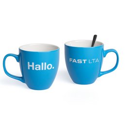 WerbebecherPorzellan Form 151 mit Hydroglasur außen, bedruckt und graviert