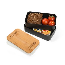 Doppelstöckige Werbe-Lunchbox „Nagano“ mit Bambusbrett Deckel Logo-Lasergravur