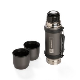 Thermosflasche mit zwei Bechern, rostfreier Stahl, mit Lasergravur