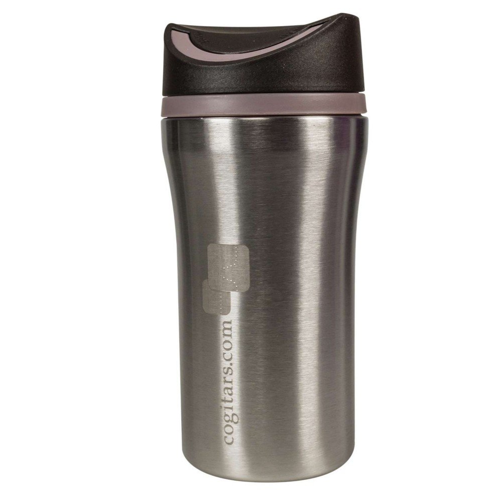 Doppelwandiger und auslaufsicherer Werbe-Coffee metall to go Thermobecher mit Logo-Lasergravur