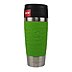 Werbe-Isolierbecher mit limettenfarbener Manschette, Logo-Lasergravur