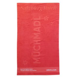 Werbe-Duschtuch mit individueller Hoch-Tief-Einwebung