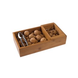 Edles Nussknacker-Set: Bambus-Holzschale mit Logogravur und gravierten Walnüssen