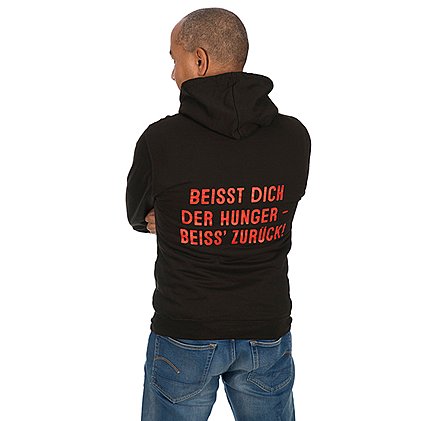 bedruckter cooler und praktischen Kapuzenpullover oder Hoodie mit plakativer Rückenbedruckung