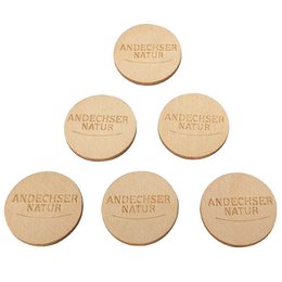 Einkaufs-Chips aus Birkenholz mit individueller Lasergravur 