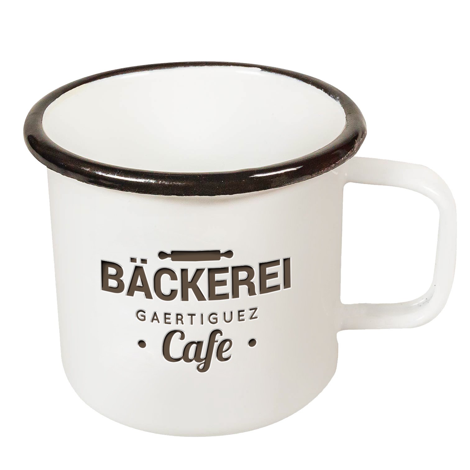 Nachhaltig, retro, trendig: Emaille Kaffe-Becher mit individueller Lasergravur als Werbeartikel