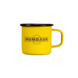 cooler-Logo-Emaille-Becher in Sonderfabe Gelb-schwarz mit individueller Lasergravur von Humbaur