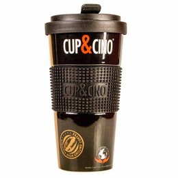 Extra großer, vollflächig bedruckbarer Mehrweg Coffee2go Becher XXL aus Porzelan und genoppter Silikonbanderole