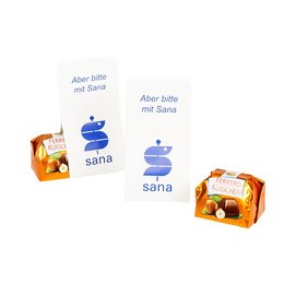 Ferrero Küsschen im bedruckten Werbetäschchen für Sana Kliniken