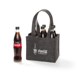 Hochwertige Sonderanfertigung bedruckte Flaschen-Tragetasche aus Wollfilz als Werbeartikel für Coca-Cola