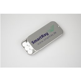 Flat-Box - flache Weißblech-Dose mit Minzpastillen