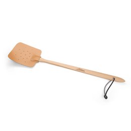 Werbemittel Fliegenklatsche Holzgriff mit Einbrand und Echtleder-Klatsche