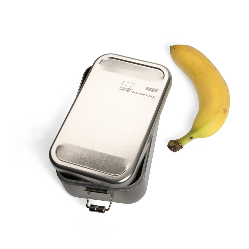 Hochwertige, nachhaltige Lunchbox XL aus Weißblech mit individueller Logo-Lasergravur
