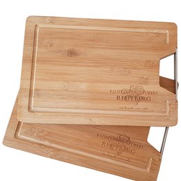 massives Servier- und Schneidebrett Elegance mit Metallgriff und  inklusive Logo-Lasergravur