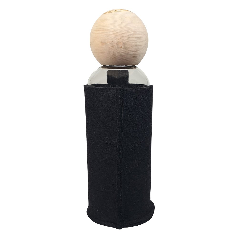 Werbe-Glasflasche mit Zirben-Holzdeckel