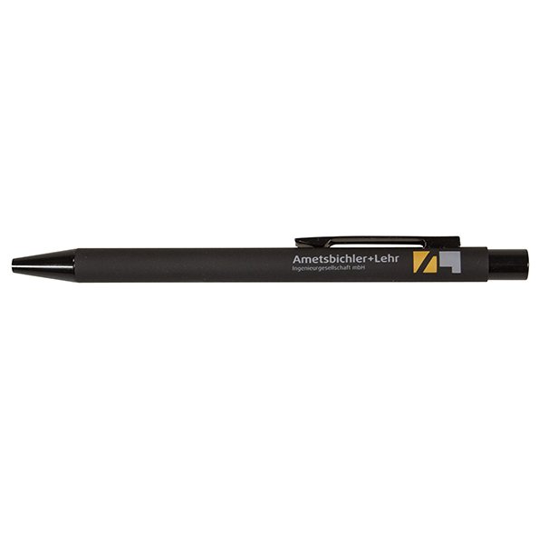 eleganter Werbe-Kugelschreiber  aus Metall Straight gum in schwarz und mit persönlichen Werbedruck