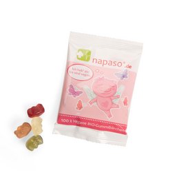 Werbe-Gummibärchen vegan in bedruckten Mini-Tüten