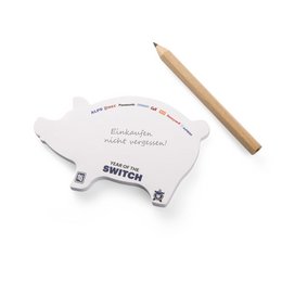 Werbe-Haftnotizen gestantze Sonderform Schwein mit individuellem Druck 