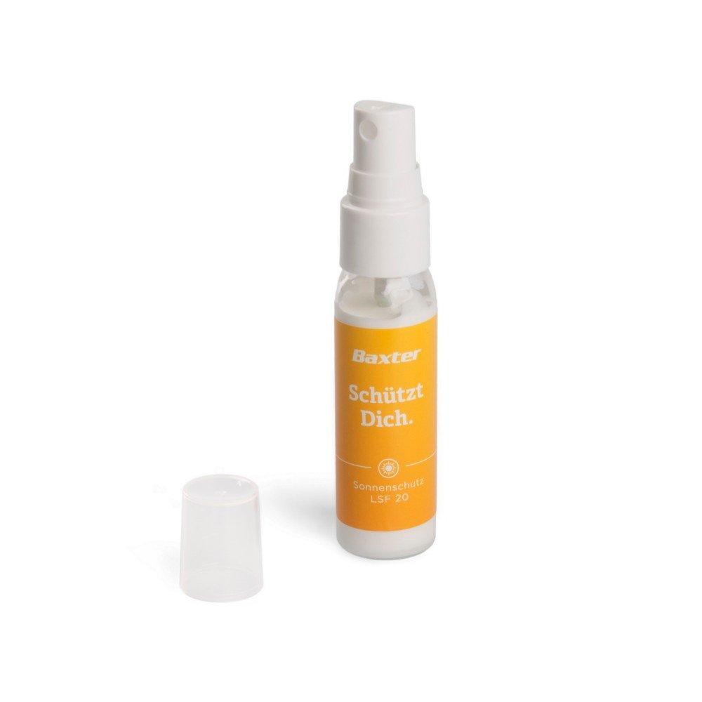 Werbe-Sonnenschutzspray bedruckt mit Ihrem individuellen Werbemotiv